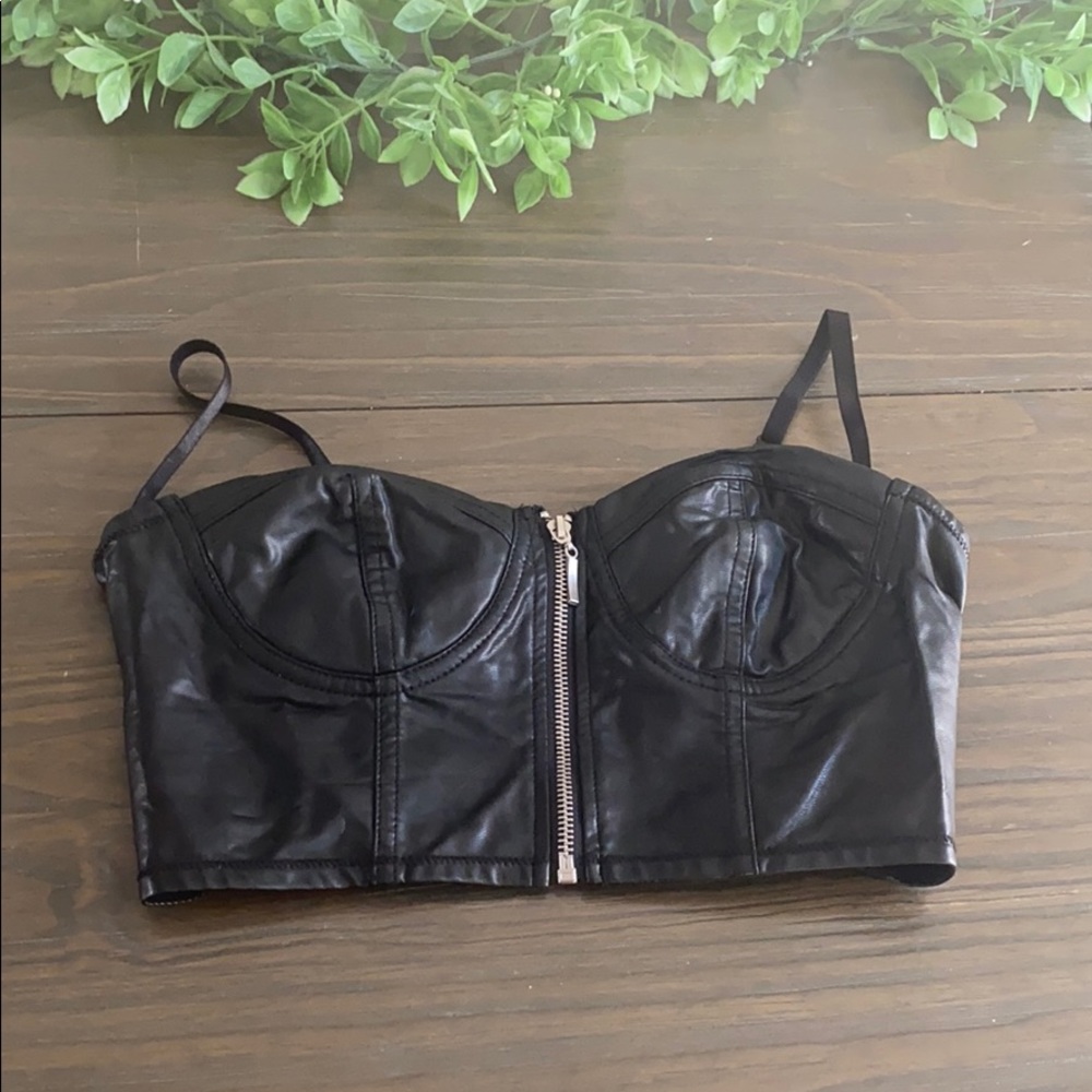 Faux leather bustier crop top